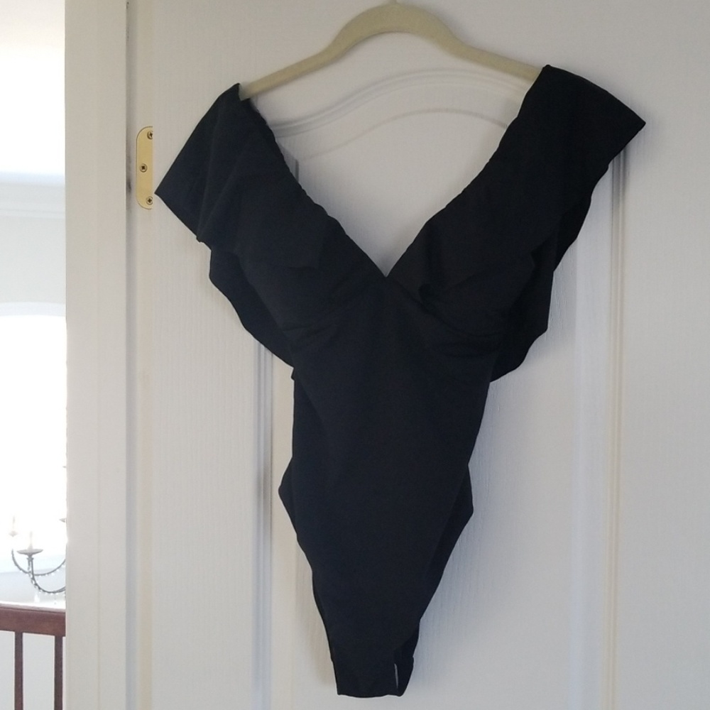 Black ruffle Trina Turk bathing suit